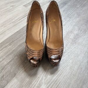 Christian Louboutin Brown Snakeskin Peep-Toe Heels